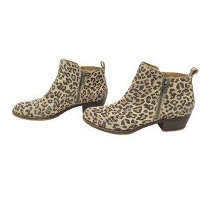 Lucky Brand Basel Ankle Boots Bootie Brown Tan Animal Print Size 6 Suede Leather